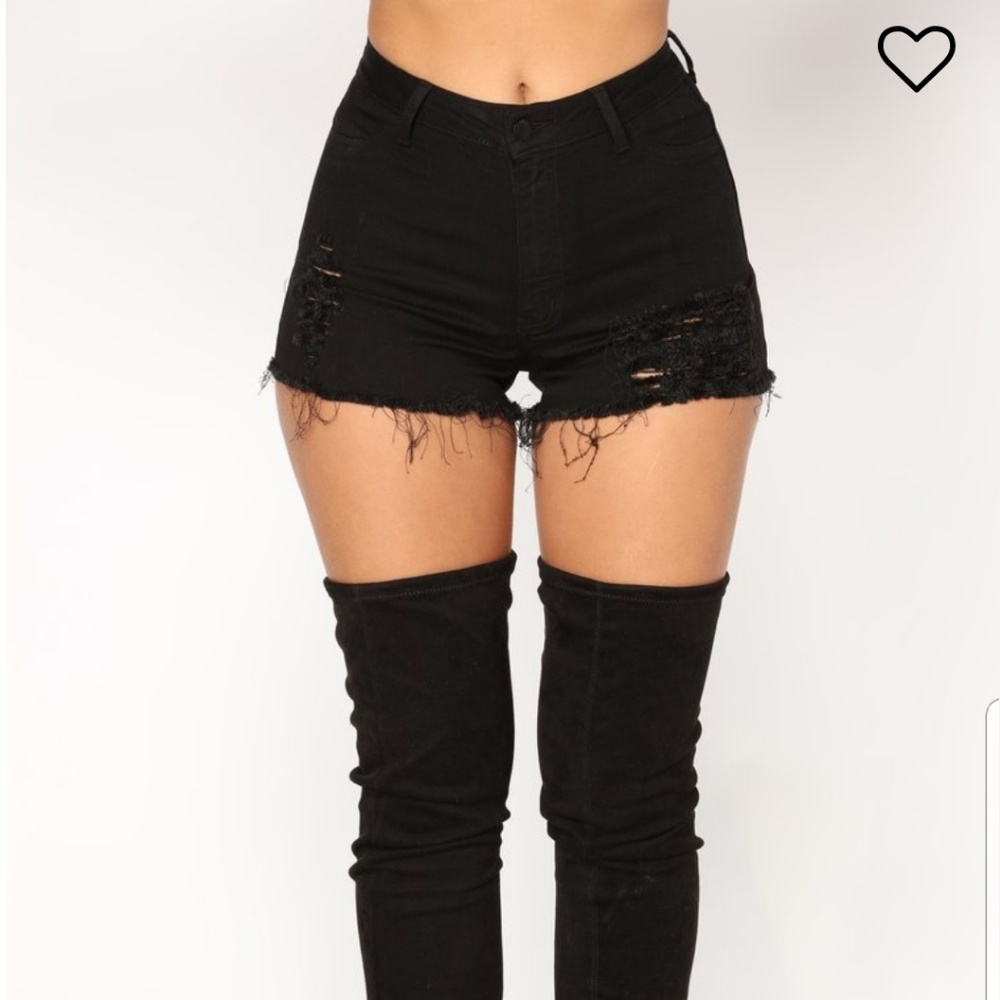 Distressed denim shorts